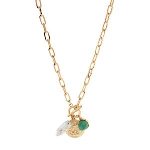 Coin & Stone & Pearl Pendant Necklace